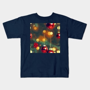 Watercolor Christmas Tree with Ball Ornaments and Lights Bokeh Kids T-Shirt